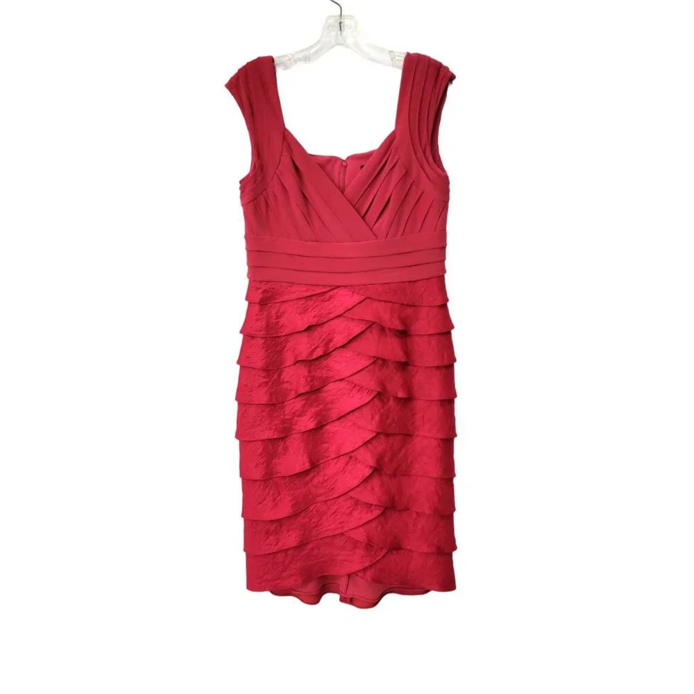 Adrianna Papell Layered V Neck Red Dress - Picture 1 of 5